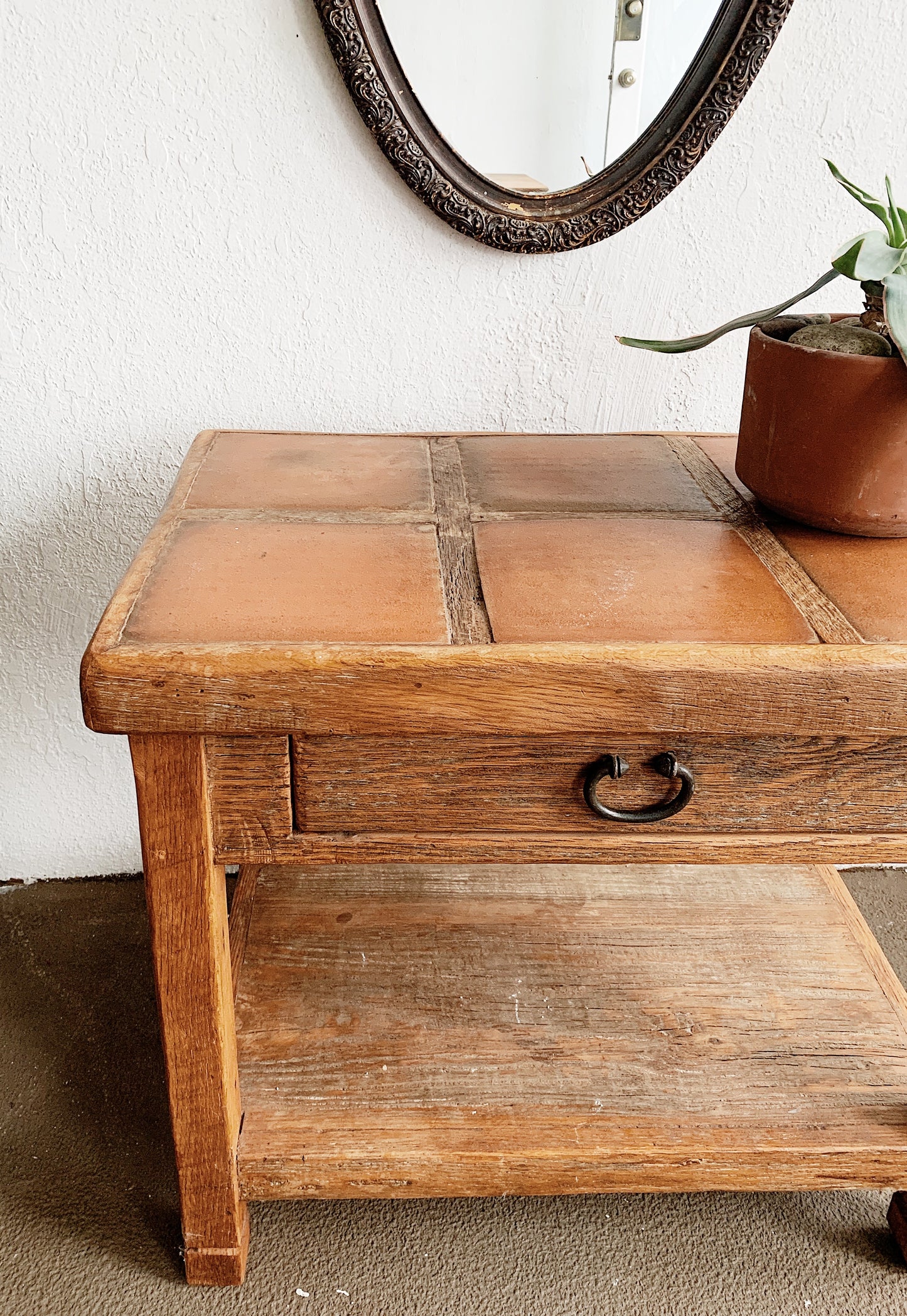 Vintage Tiled Top Solid Wood Table