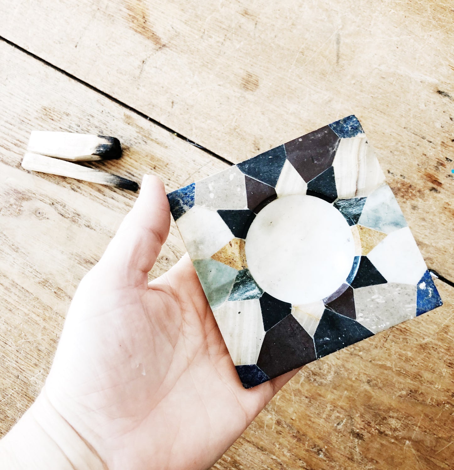 Mosaic Marble Ashtray or Incense Burner