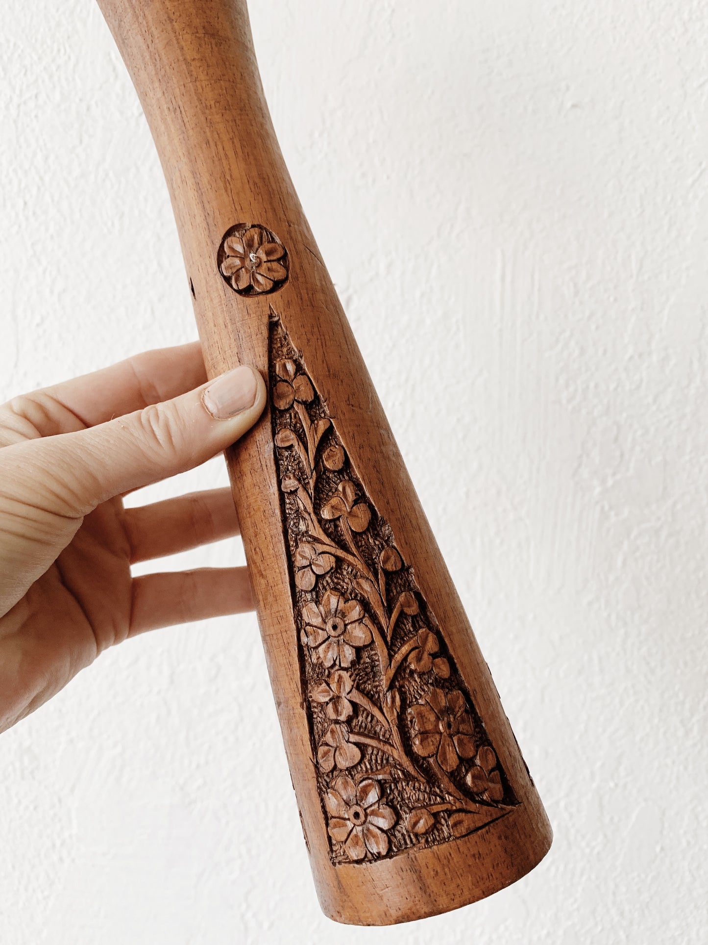 Mid Century Carved Wood Candle Holders