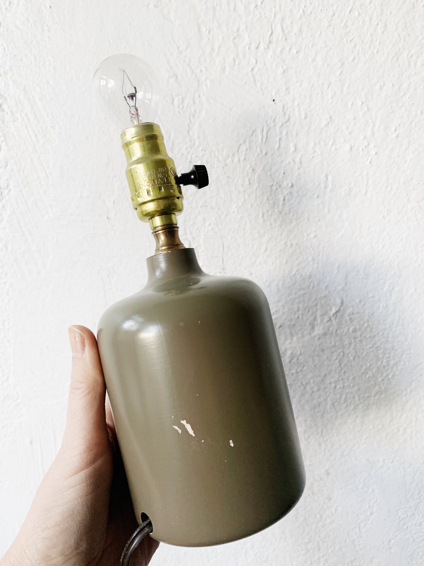 Small Olive Green Lamp With Copper Shade