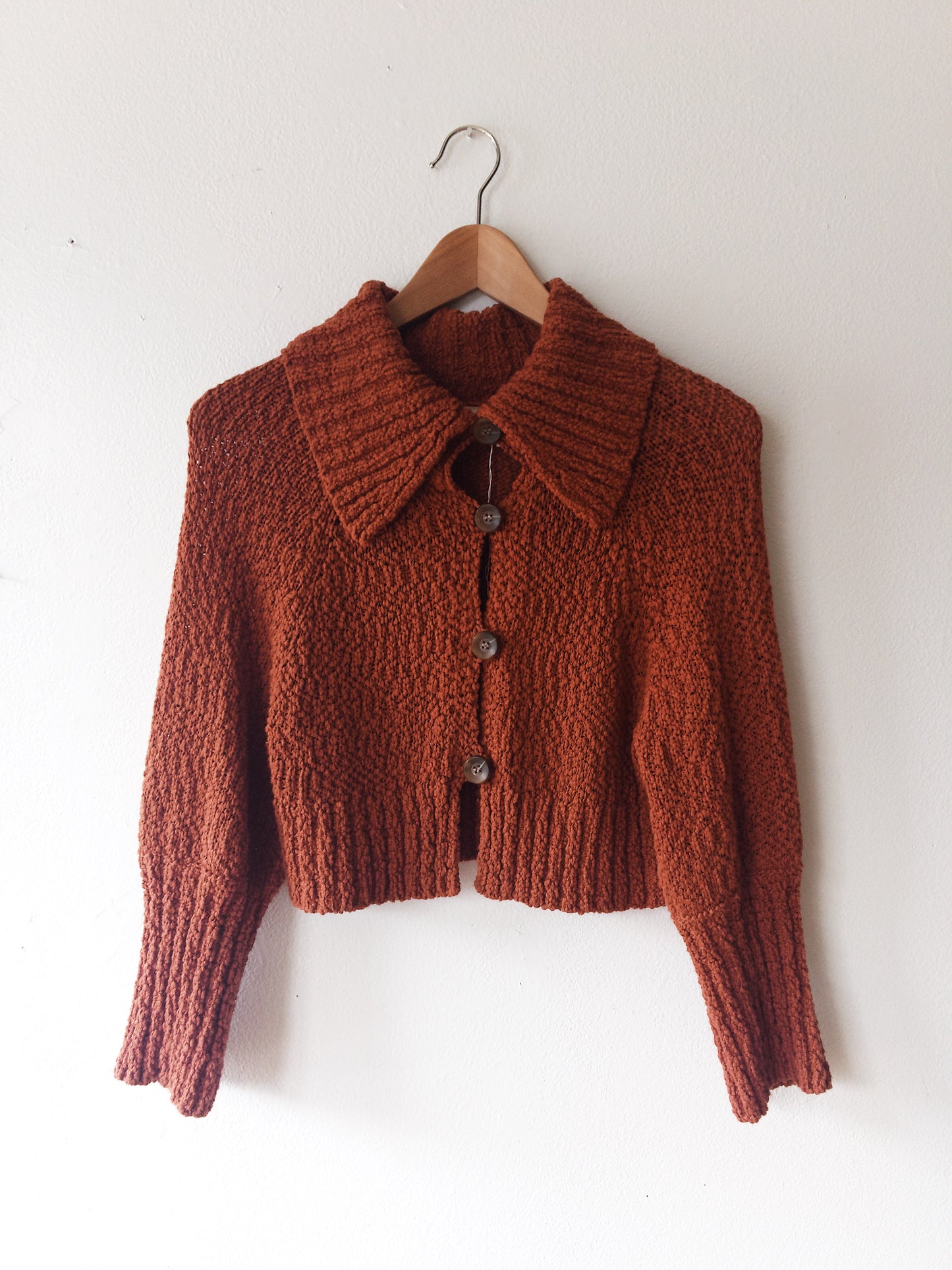 Rust Cropped Cotton Cardigan