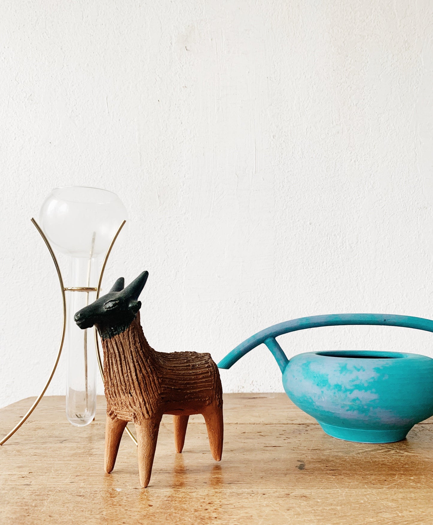 Mid Century Glass Vase with Brass Stand