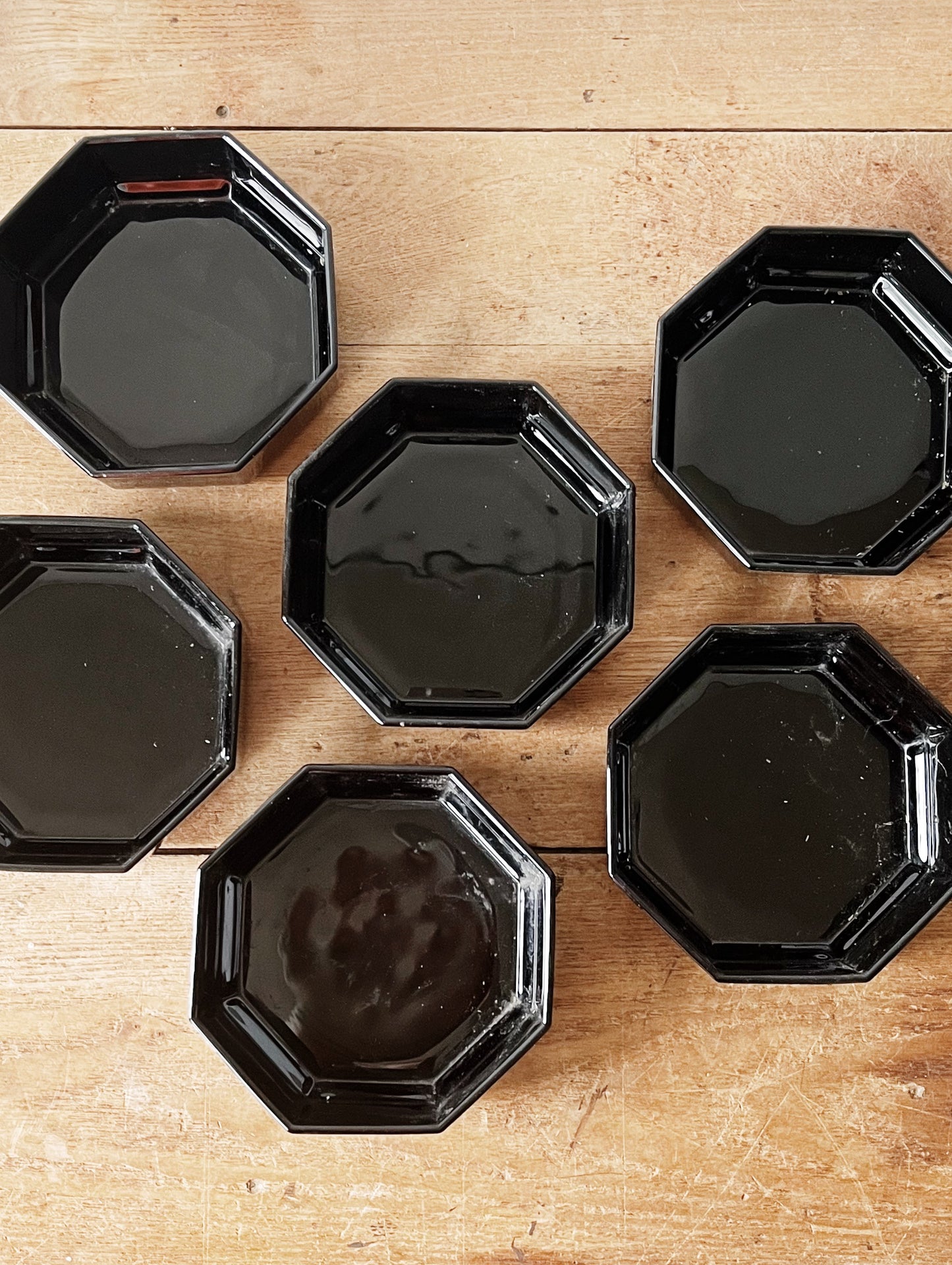 SIX MCM French Arcoroc Octime Black Glass Bowls