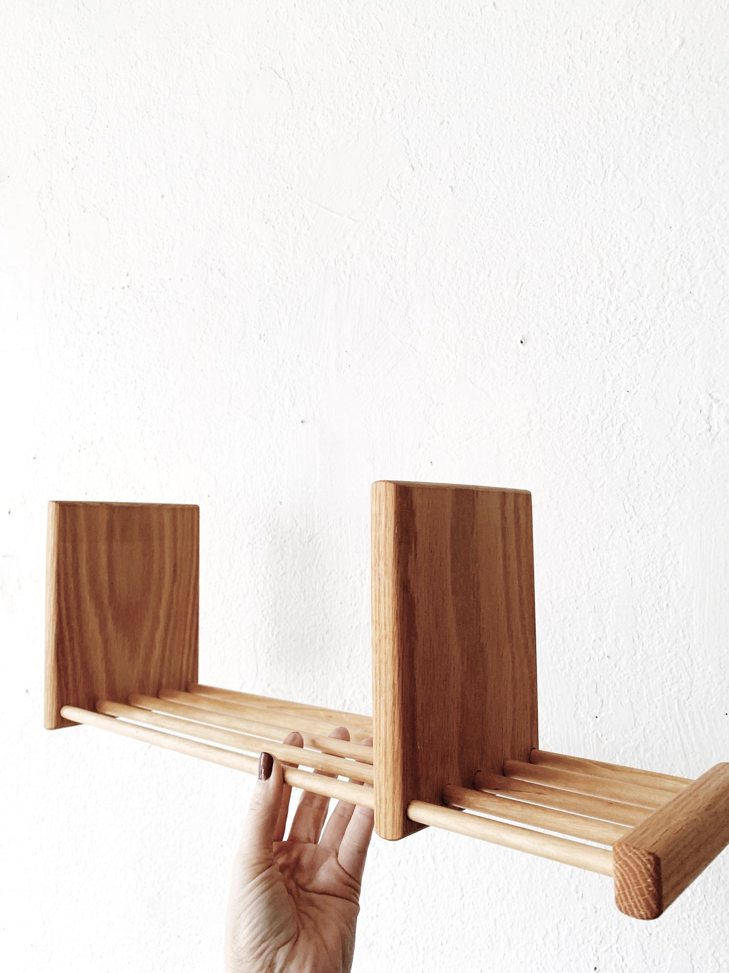 Vintage Adjustable Slatted Wood Book Rack / Shelf