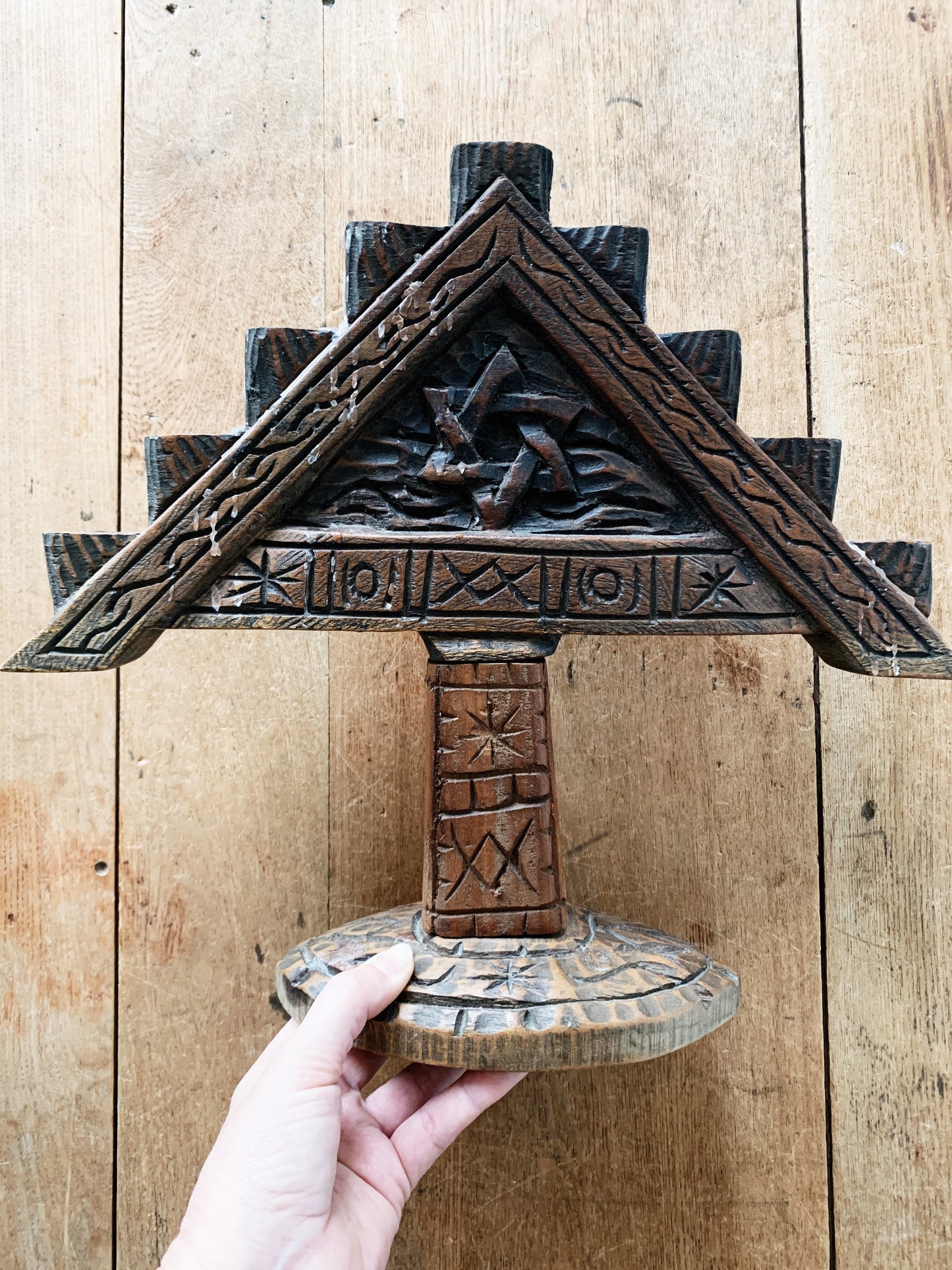 Antique Carved Wood Menorah