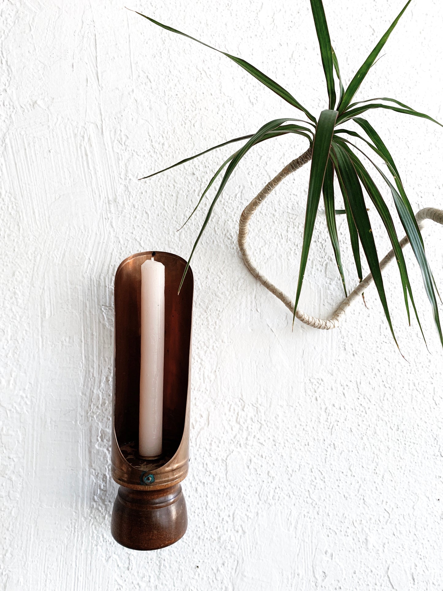 Vintage Copper and Wood Candle Sconce