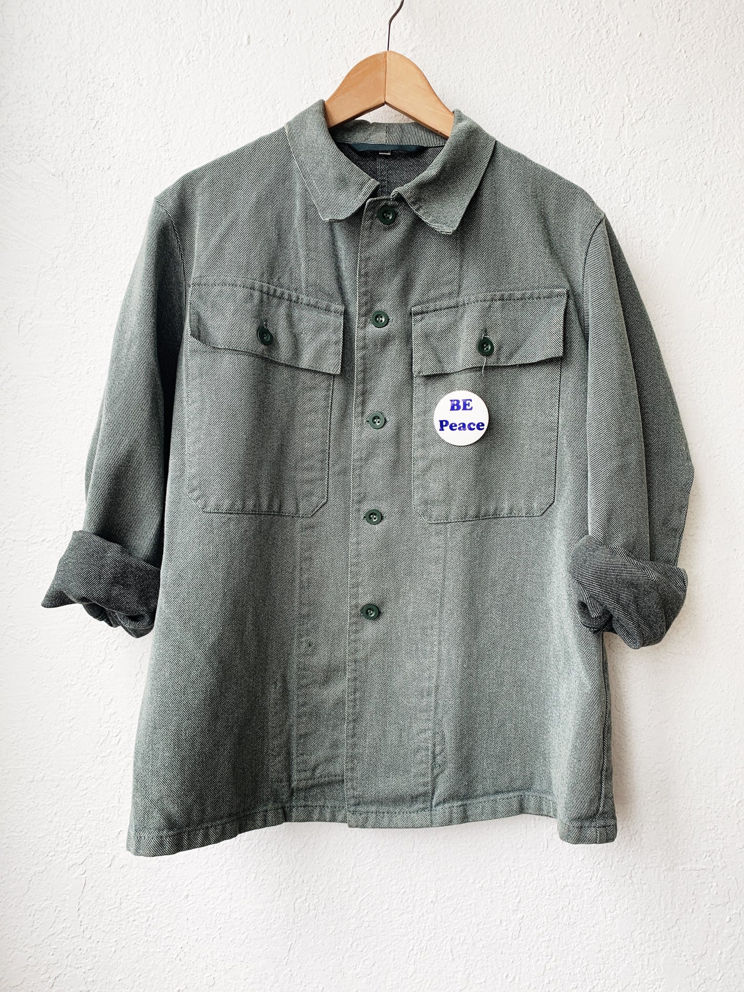 Vintage Weighty Cotton Military Jacket w Peace Pin