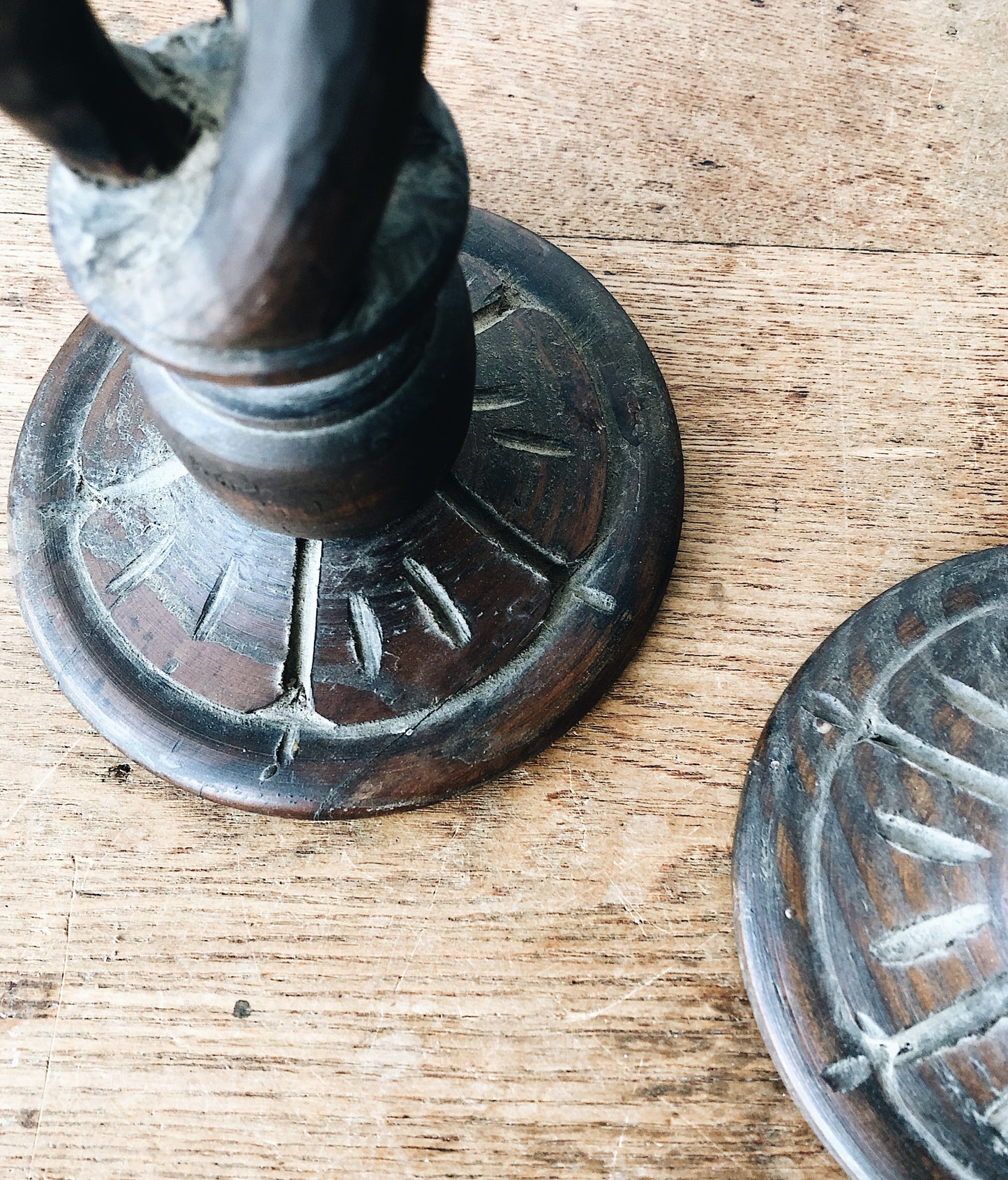 Vintage Spiral Wood Candlesticks