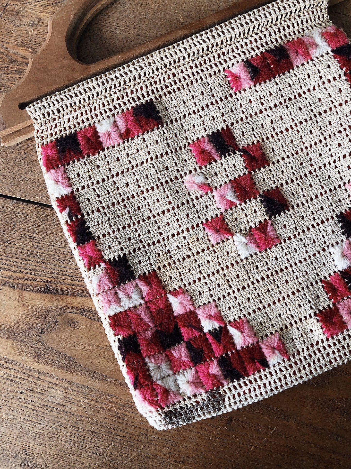 Vintage Cross Stitched Knitting Bag