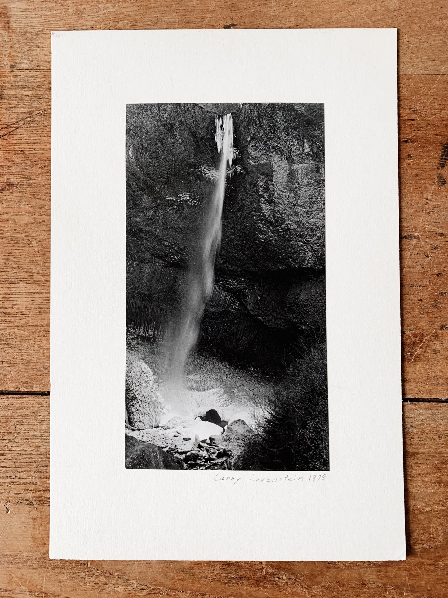 Vintage Black and White Waterfall Photograph