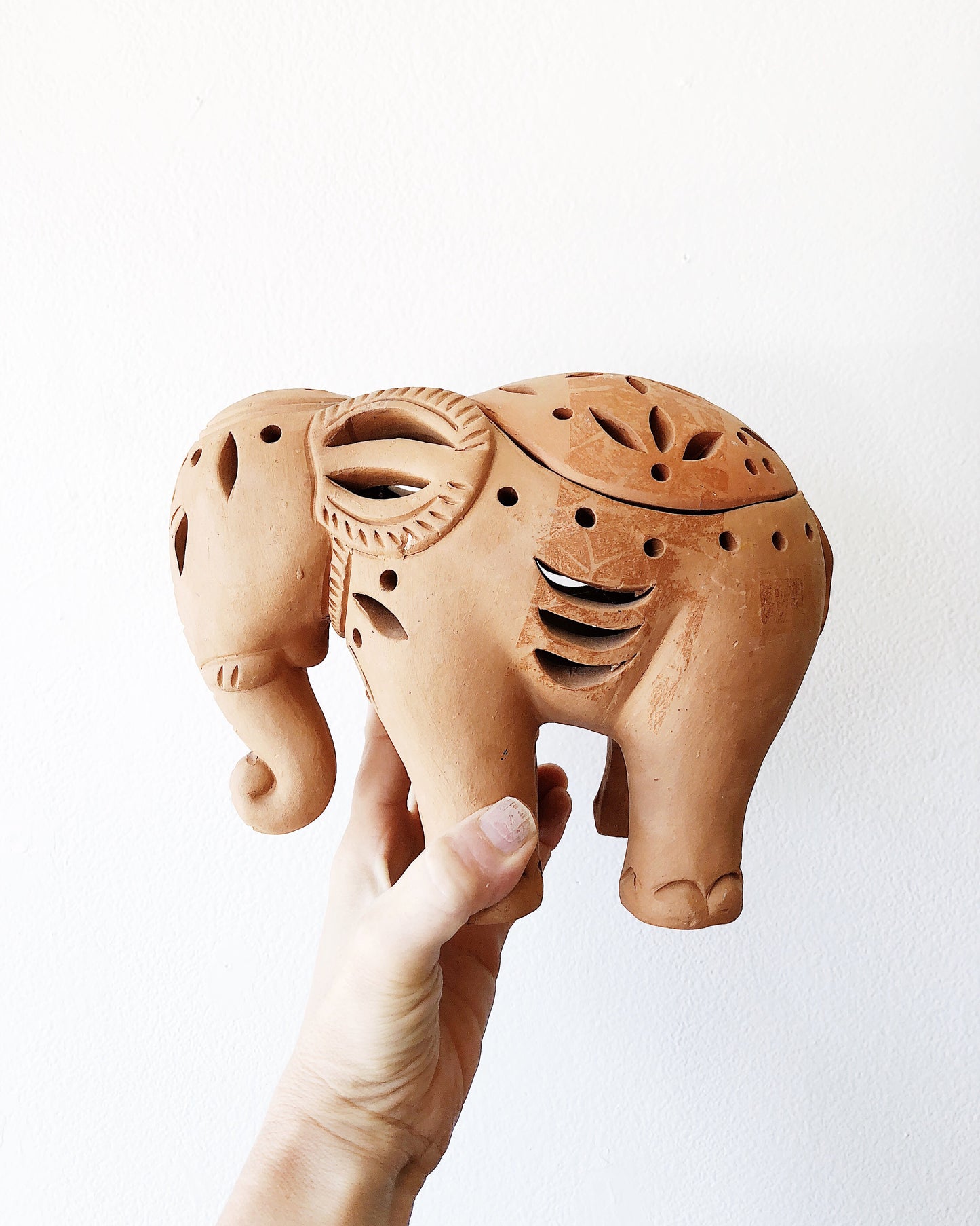 Vintage Clay Elephant Luminary or Herb Keep