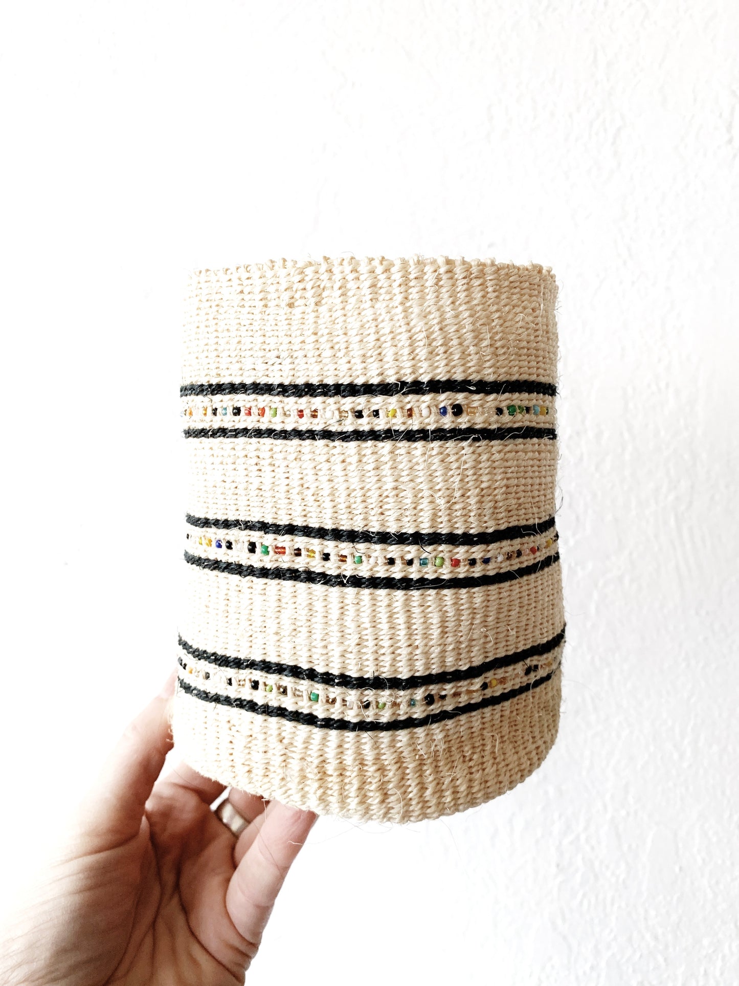 Small Woven Basket with Rainbow Beading