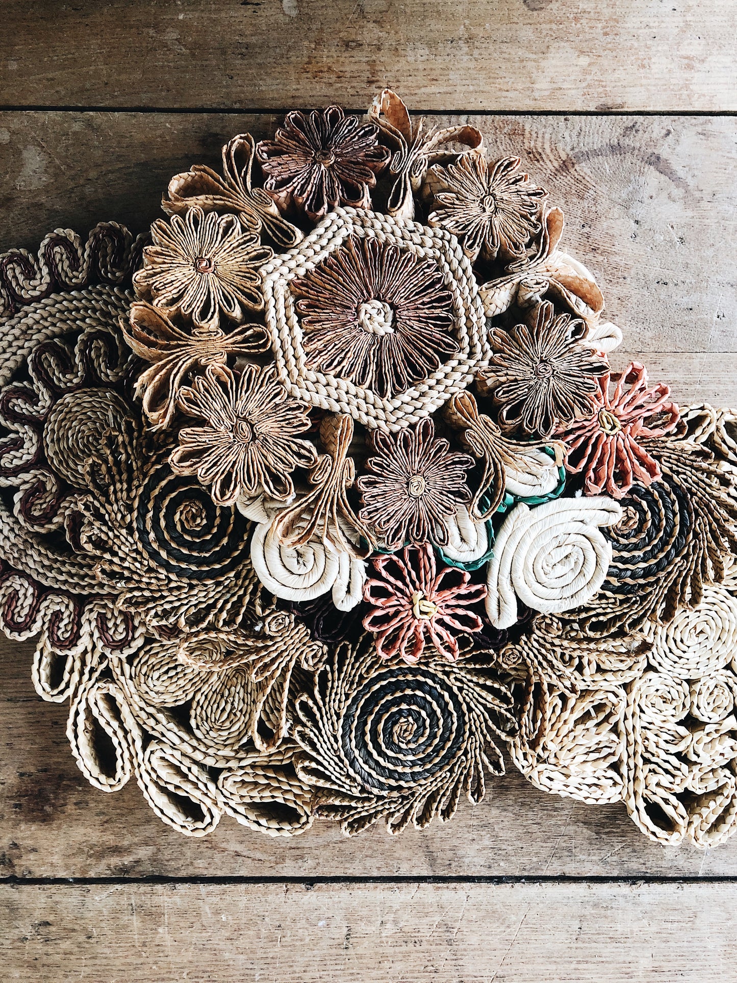 Vintage Straw Trivet Set