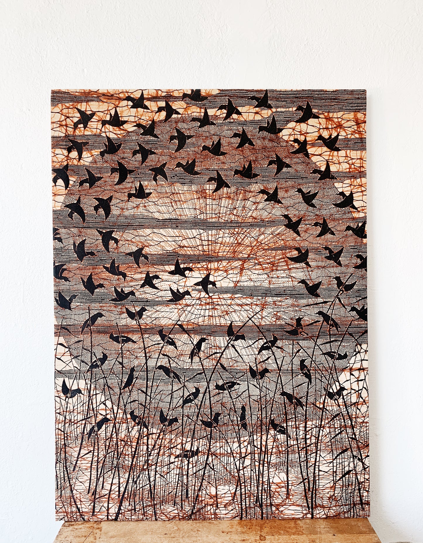 RESERVED Large Vintage Batik Fabric Art