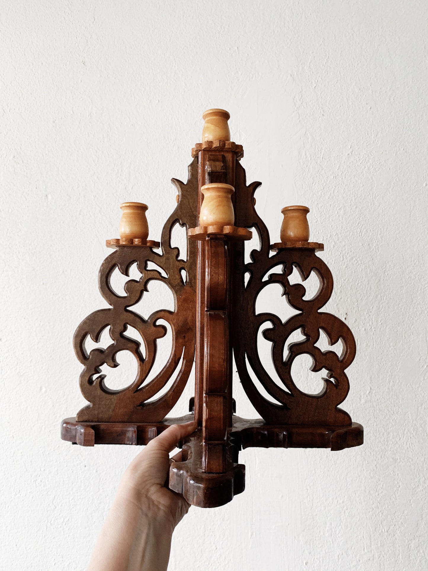 Large Carved Wood Candelabra