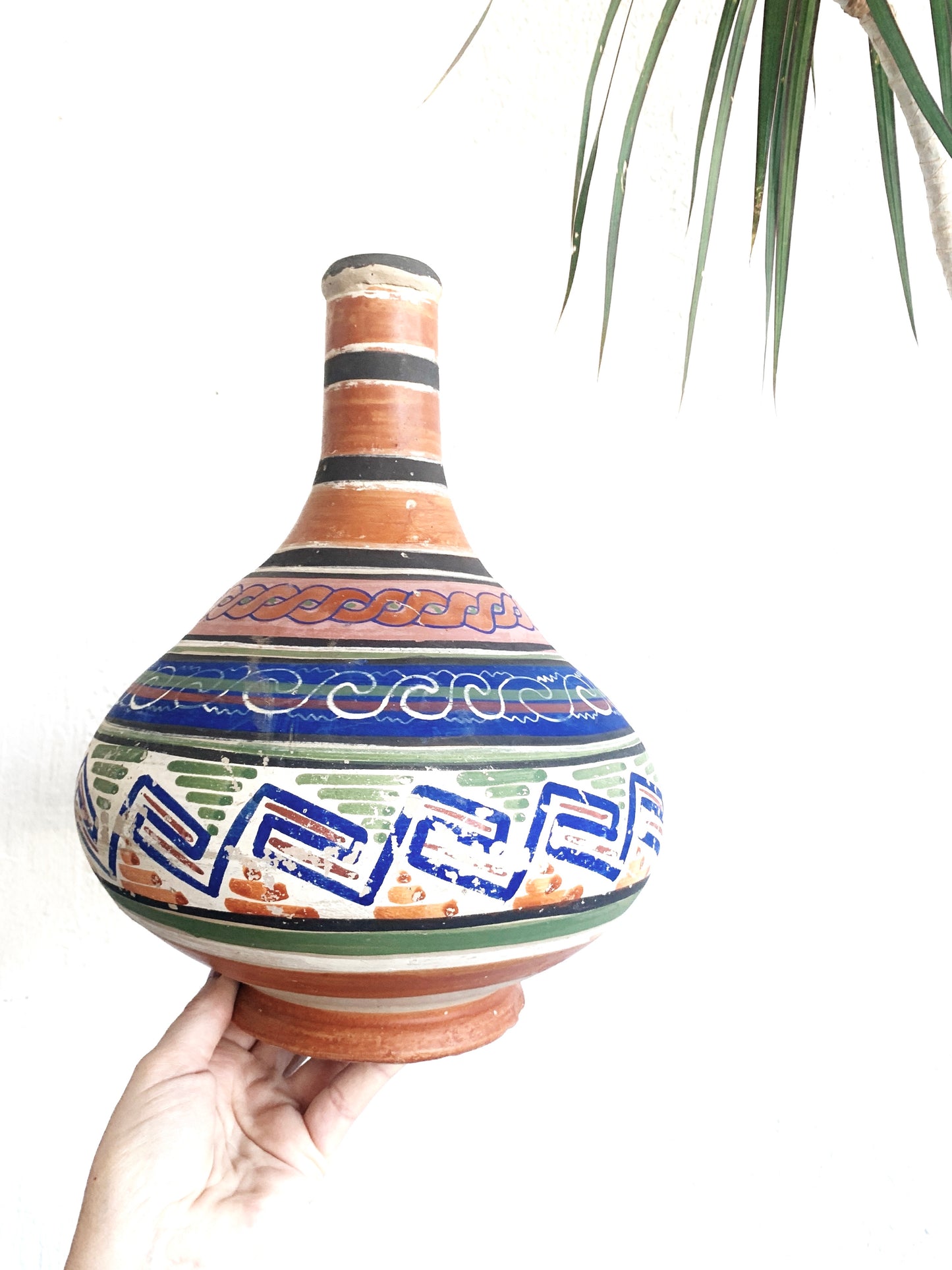 Vintage Hand Painted Mexican Clay Water Jug