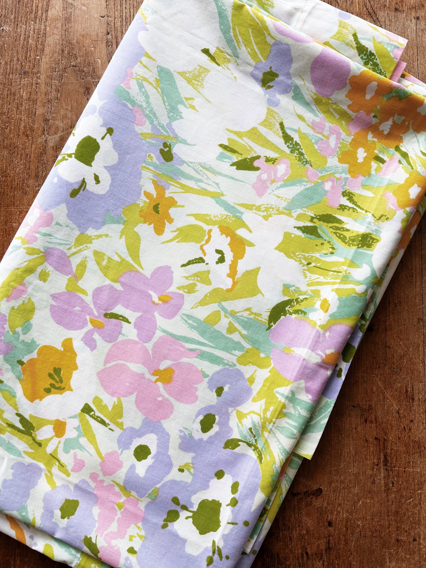 Vintage Cotton Percale Floral Flat Sheet