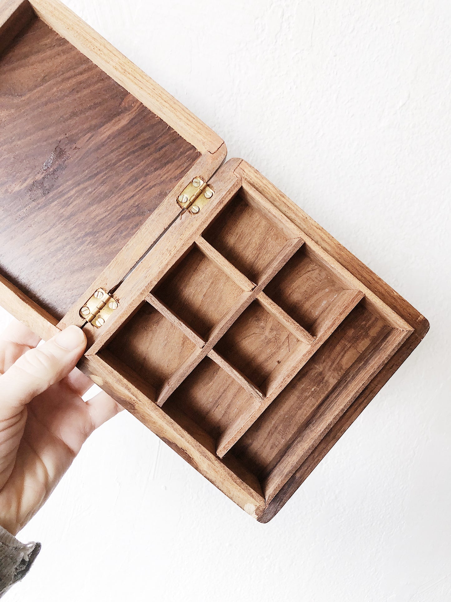 Vintage Carved Wood Box with Dividers