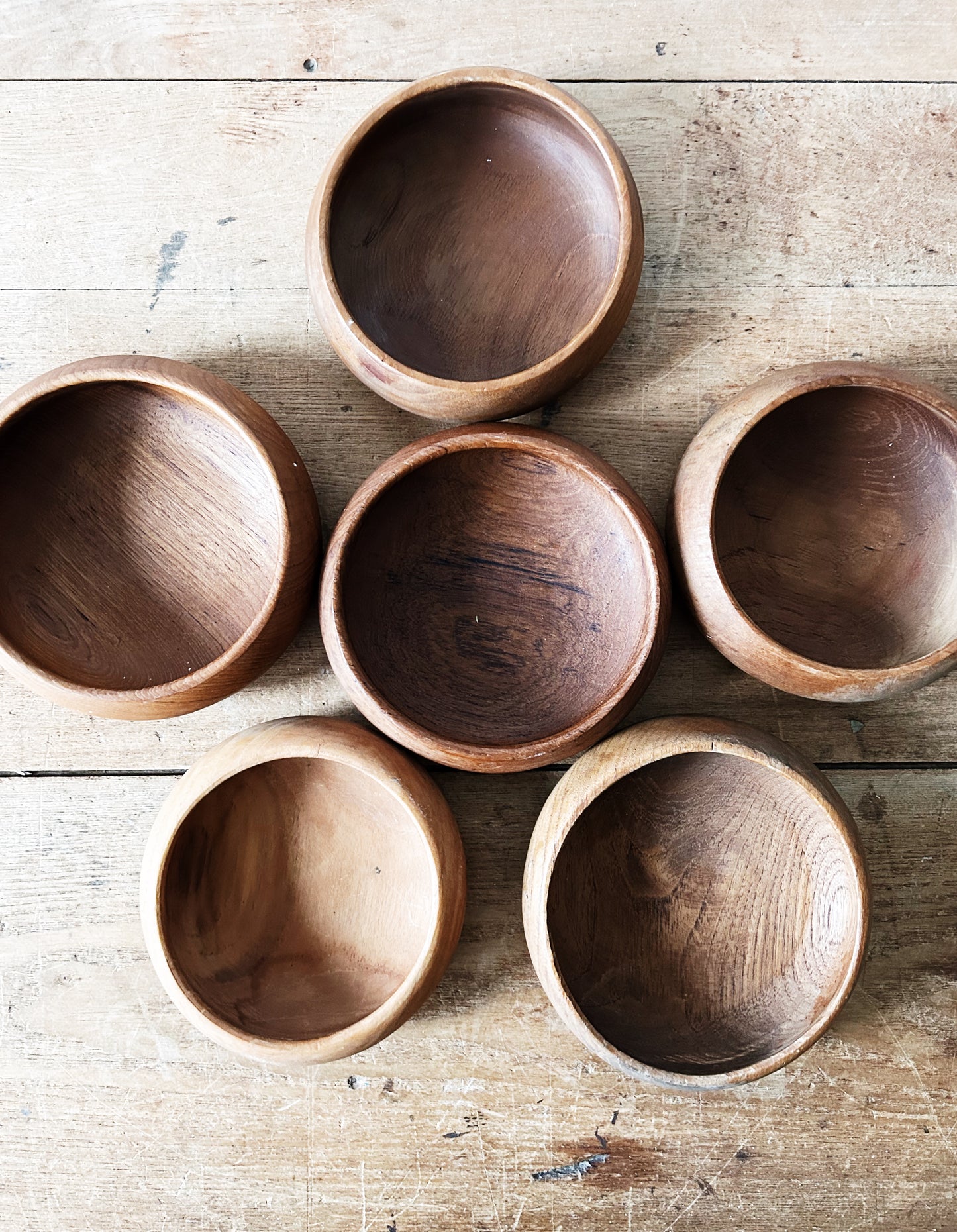 Mid Century Teak Bowls Set of Six