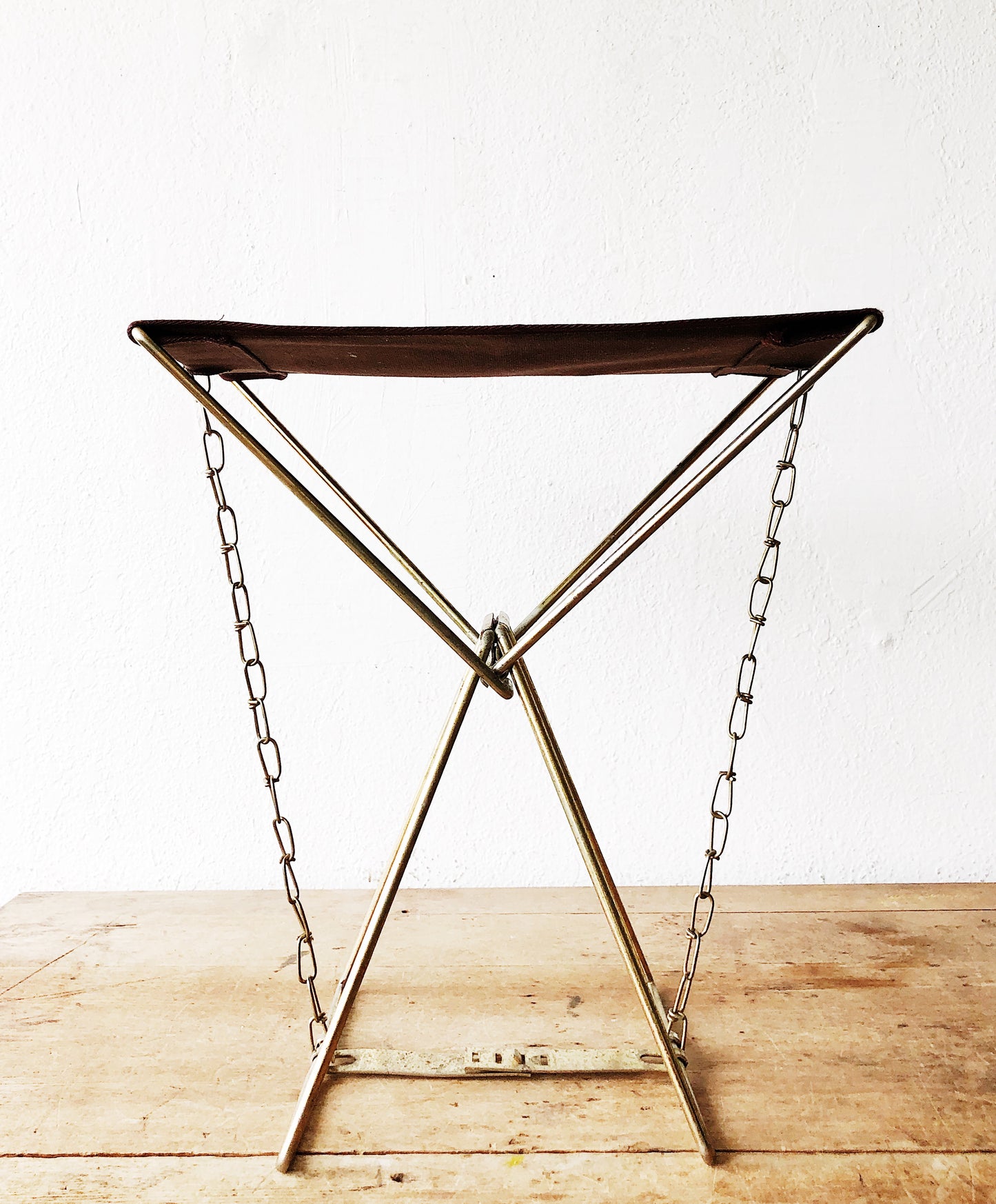 Vintage Brass and Canvas Folding Camp Stool