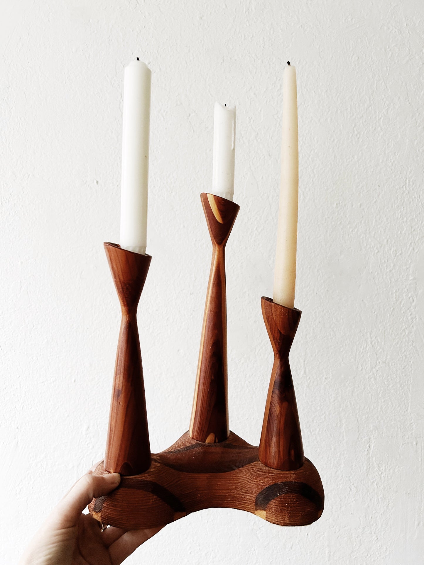 Vintage Handmade Wood Candelabra
