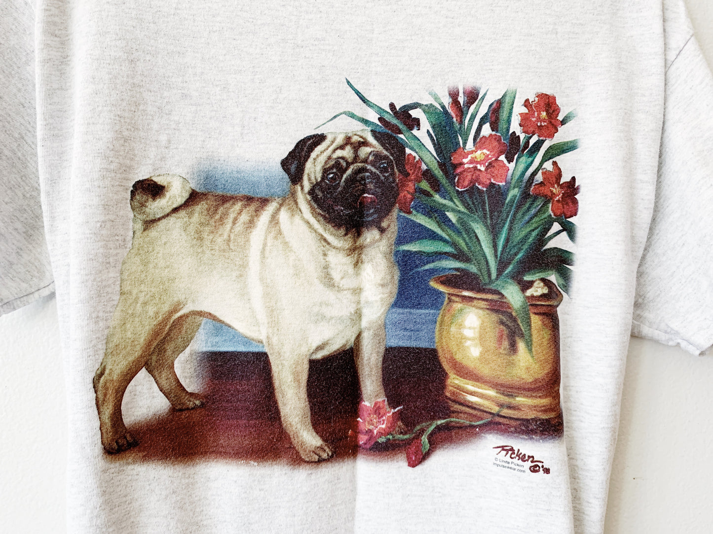 Vintage Pug with Flowers T-shirt