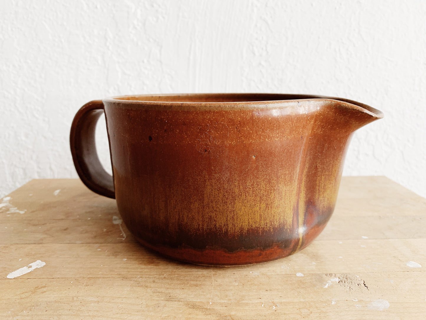 Large Handmade Squat Stoneware Pitcher