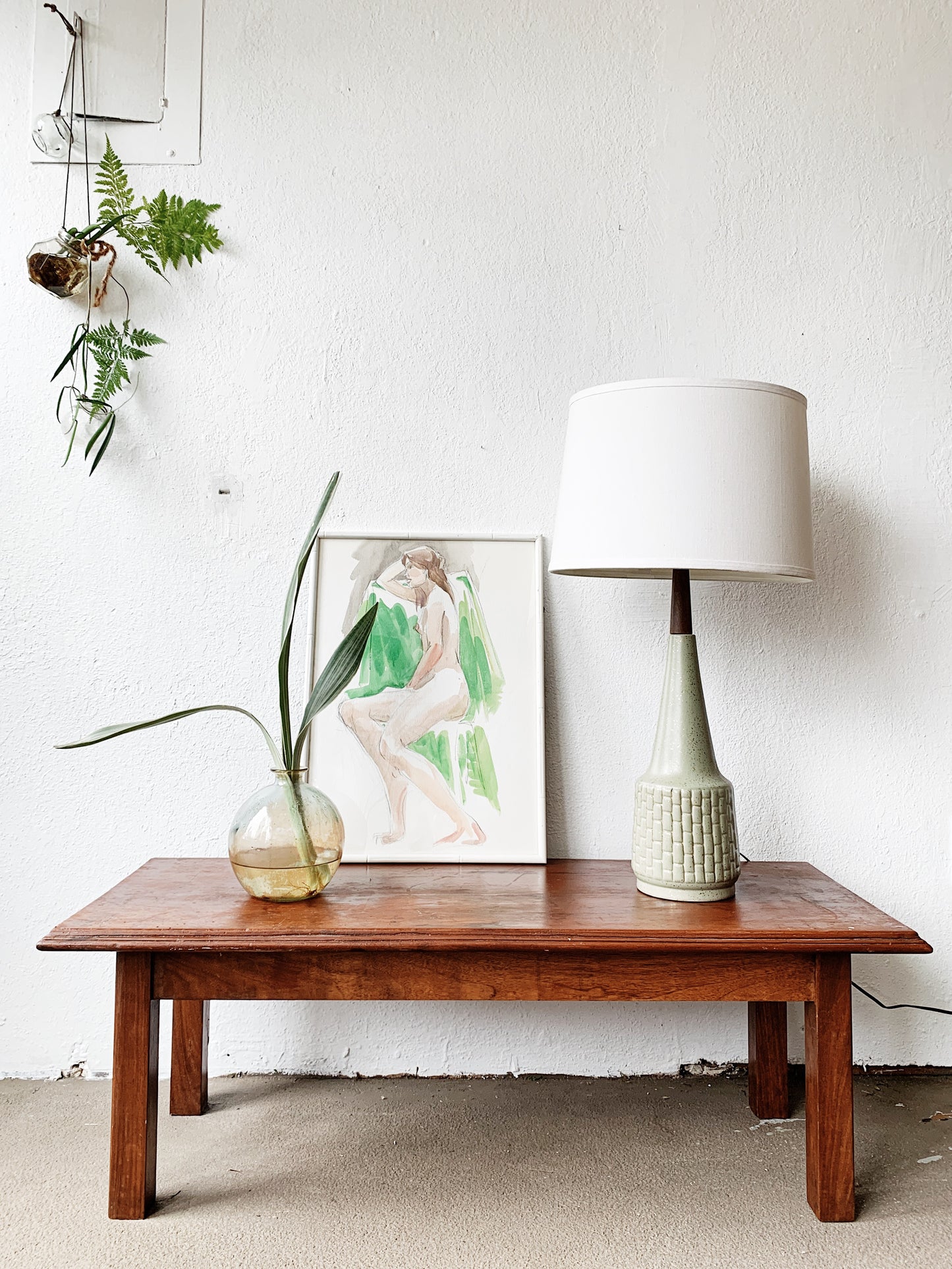 Mid Century Ceramic and Teak Lamp