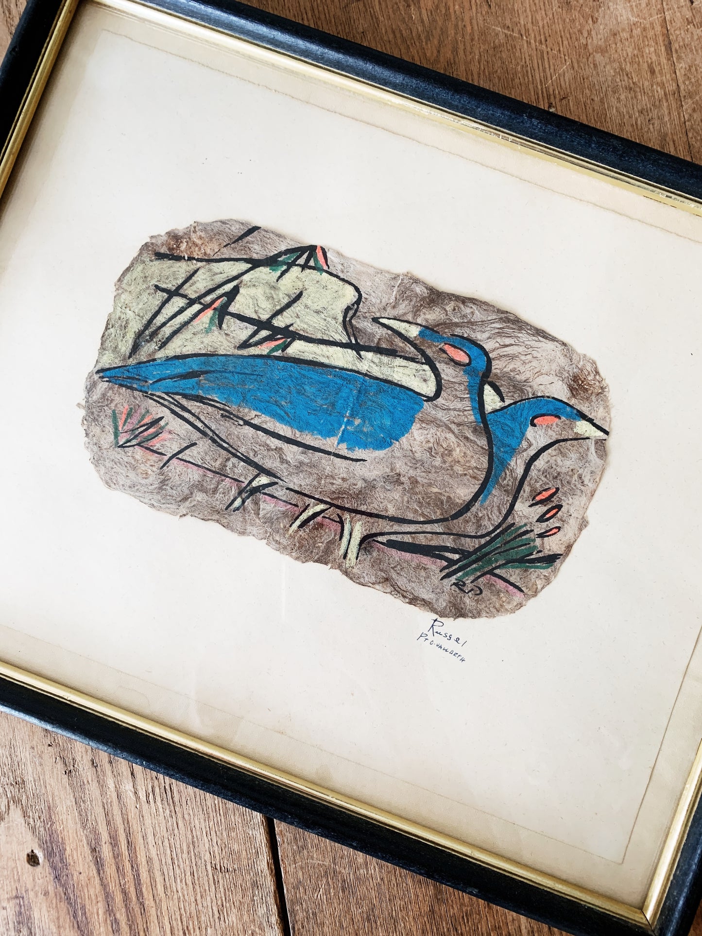 Vintage Signed Hand Painted Bark Art
