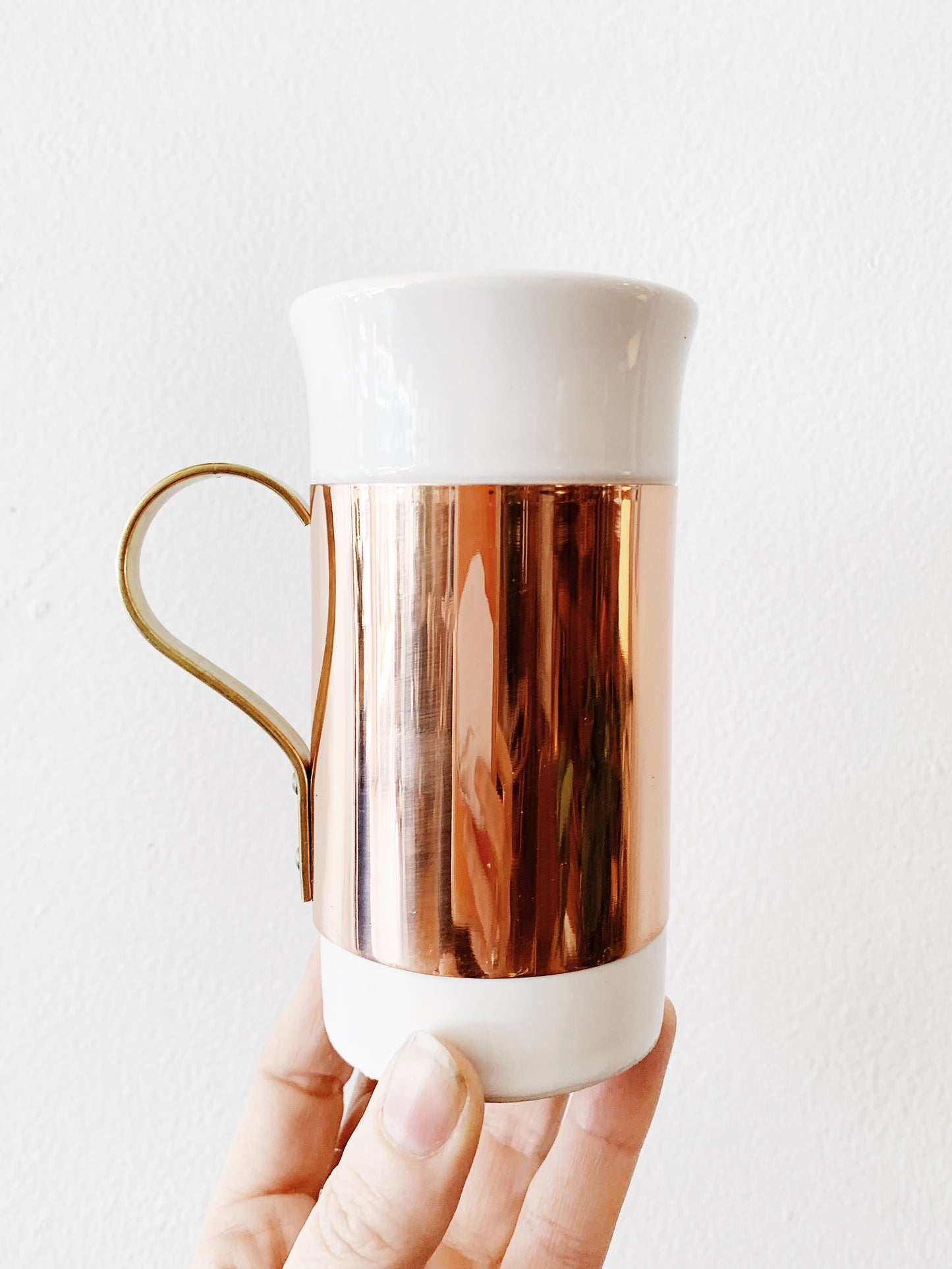 Set of Ceramic and Copper Mugs and Saucers