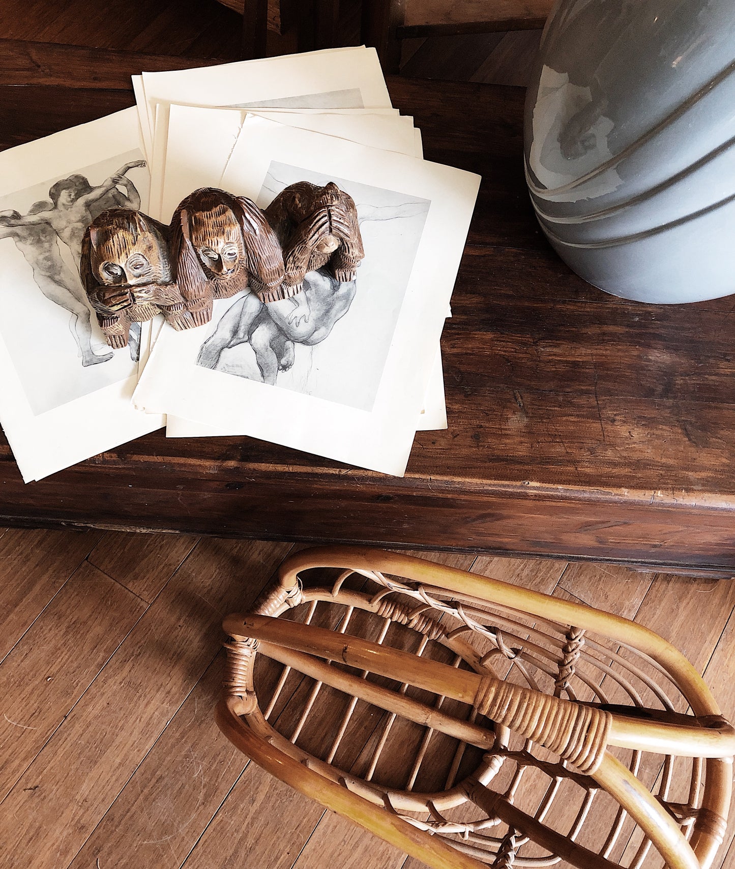 Vintage Three Wise Monkeys Ceramic Sculpture