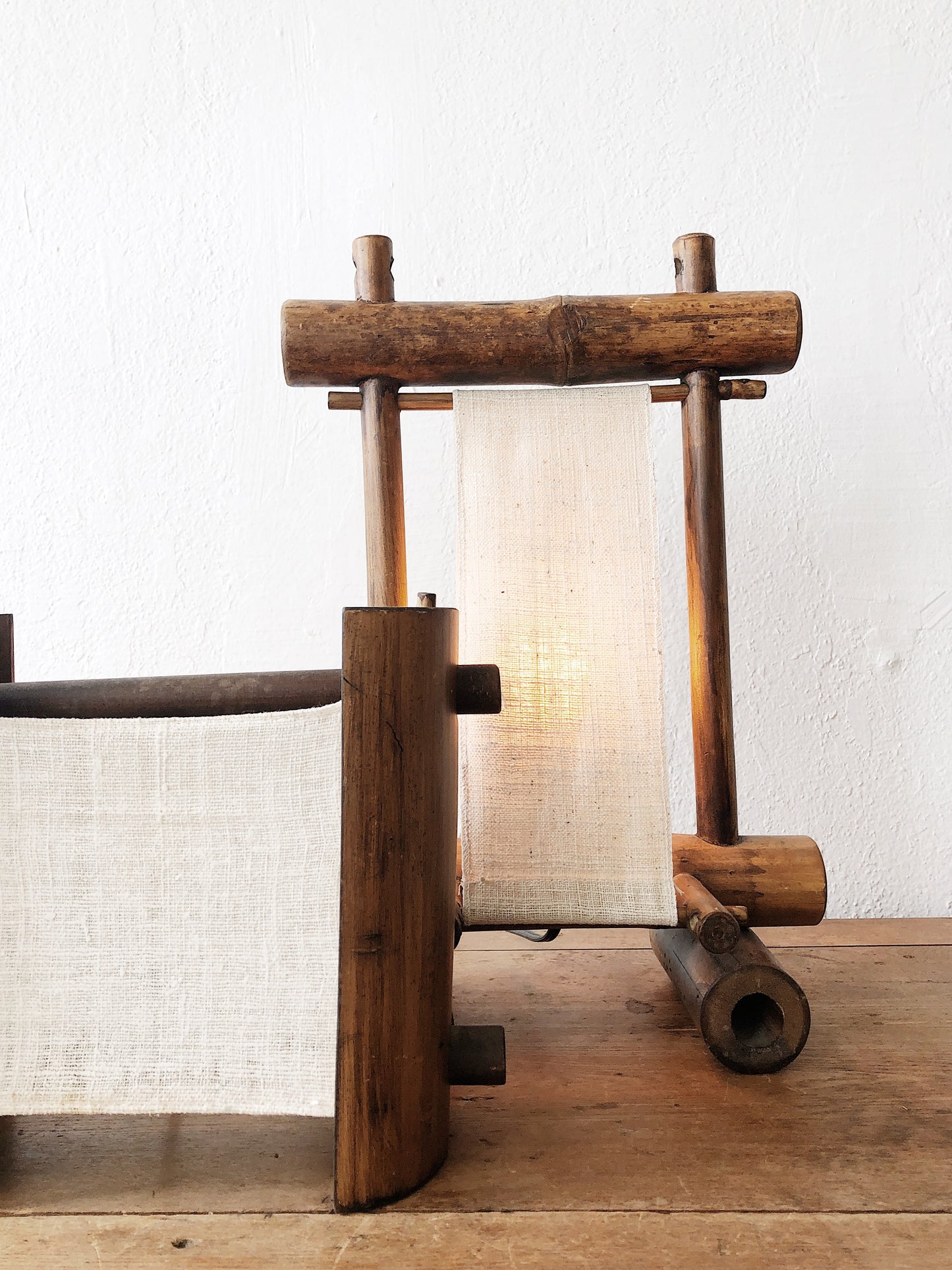 Vintage Handmade Bamboo and Linen Lamp