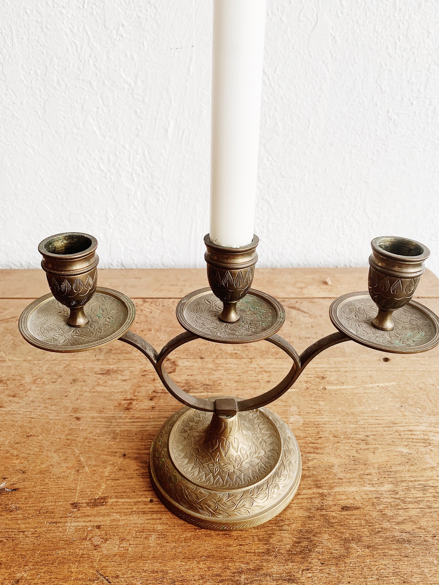 Vintage Incised Brass Candelabra