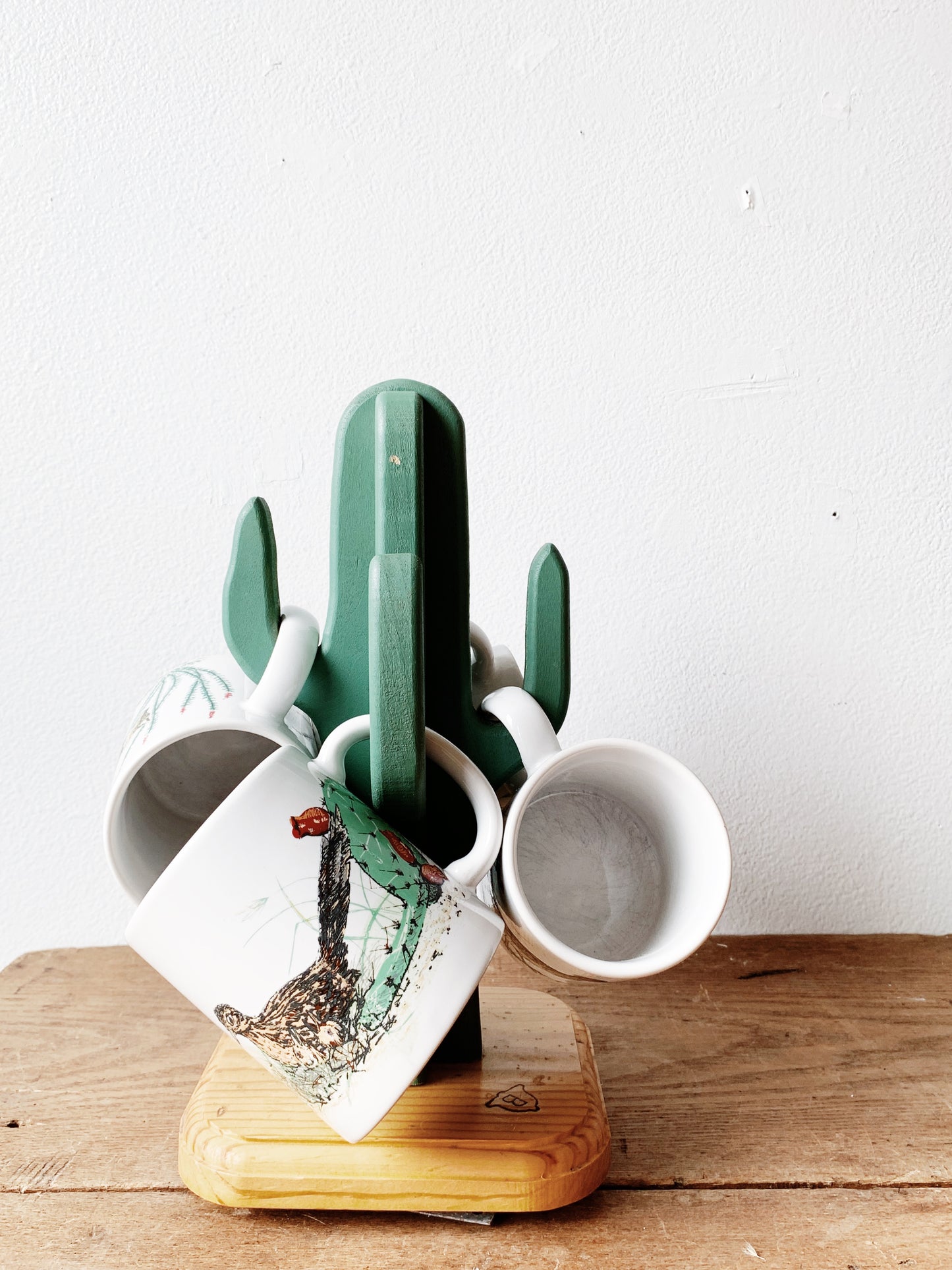 1970s Kay Mallek Cactus Mugs with Cactus Stand