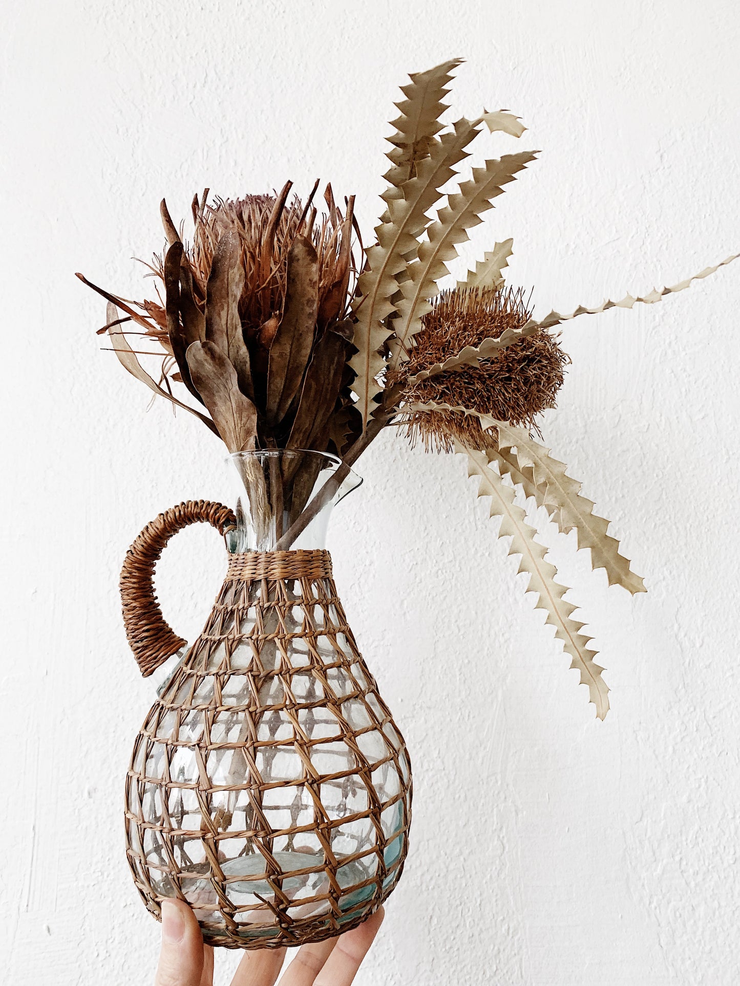 Vintage Rattan Wrapped Glass Pitcher