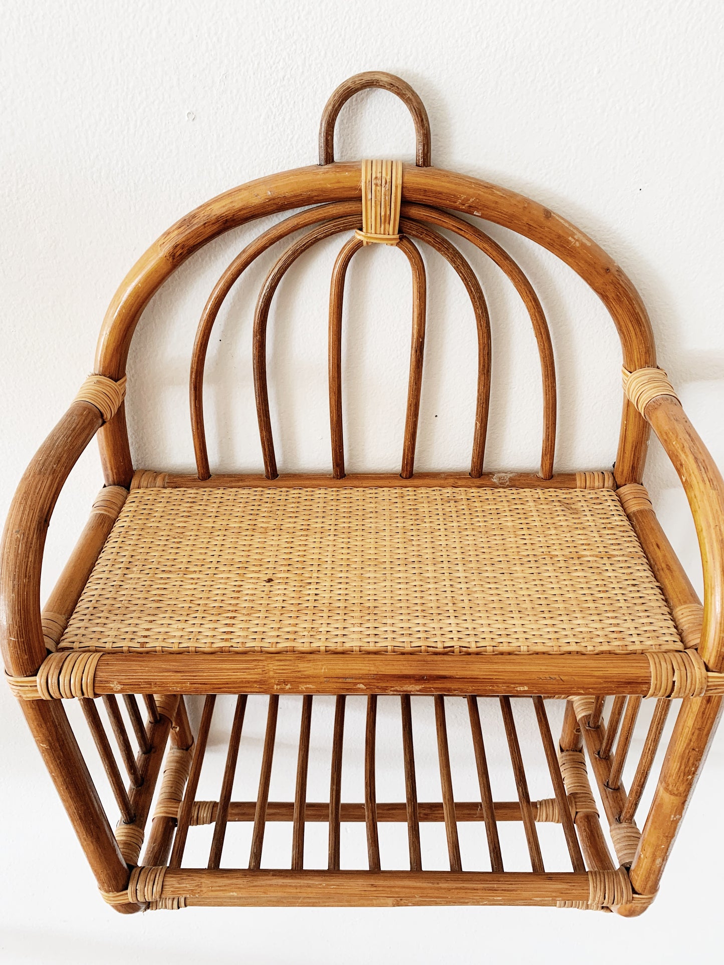 Vintage Rattan and Wicker Wall Shelf