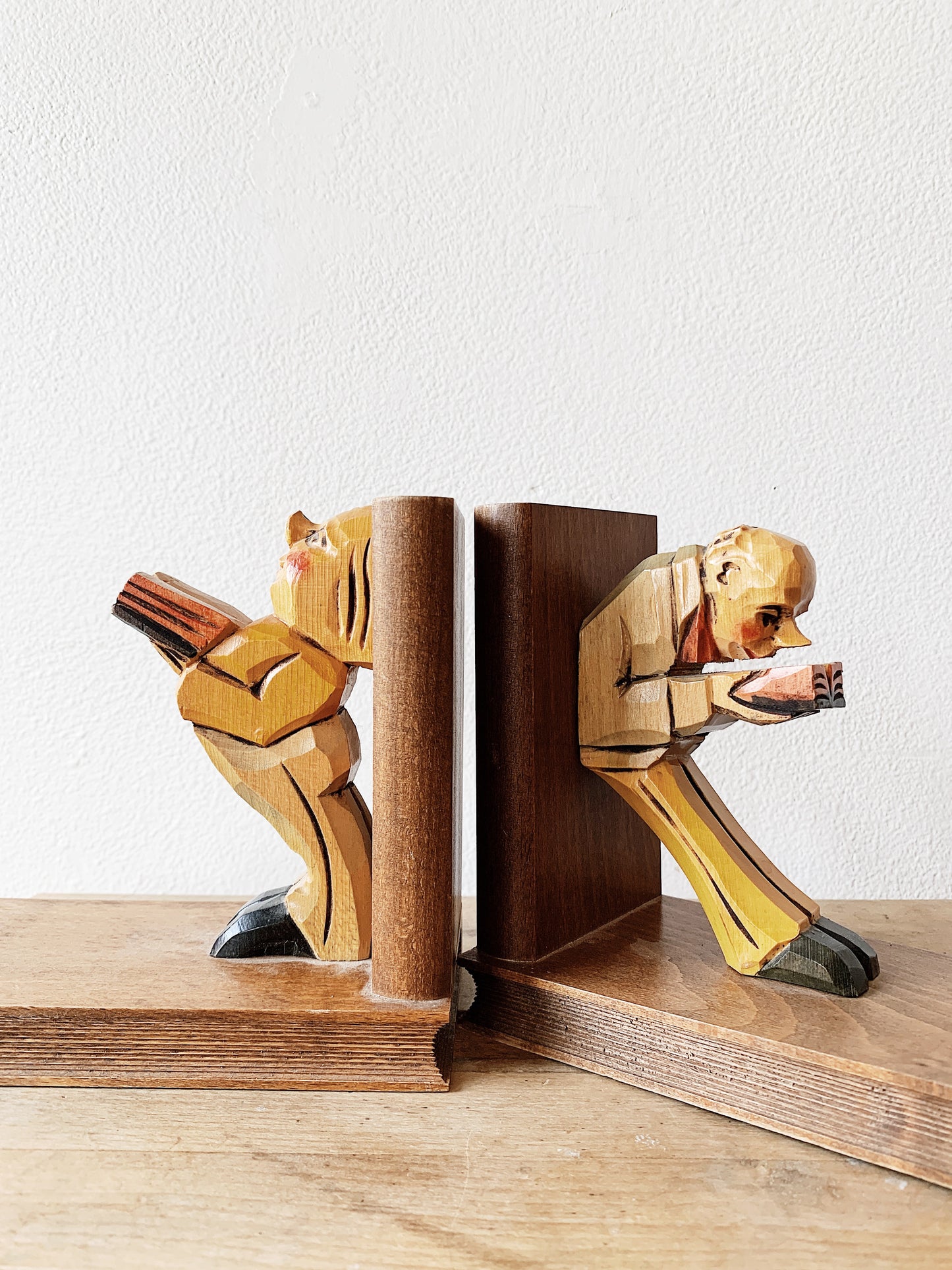 Vintage Carved Wood Bookends
