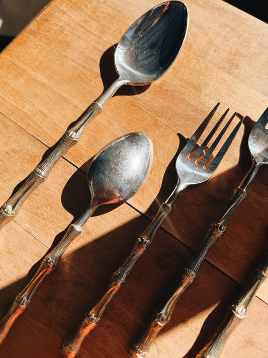 Oxford Hall Gold Bamboo Flatware Set