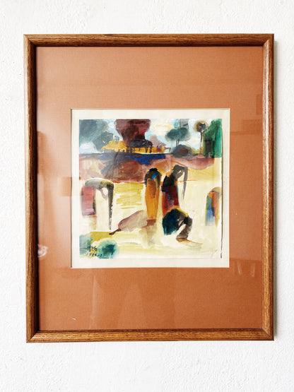 Vintage Watercolor Gouache Painting