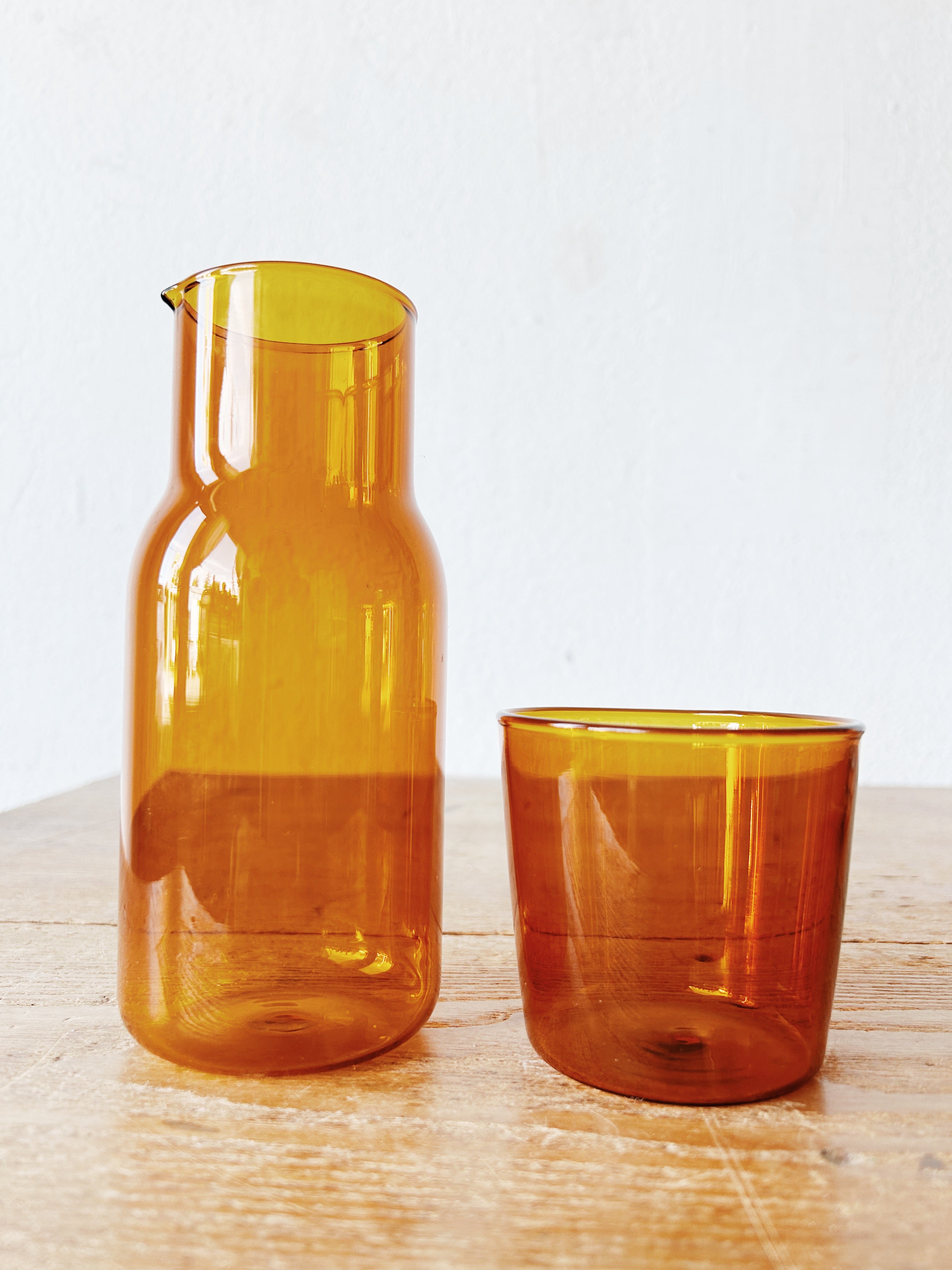 Amber Blown Glass Decanter and Cup