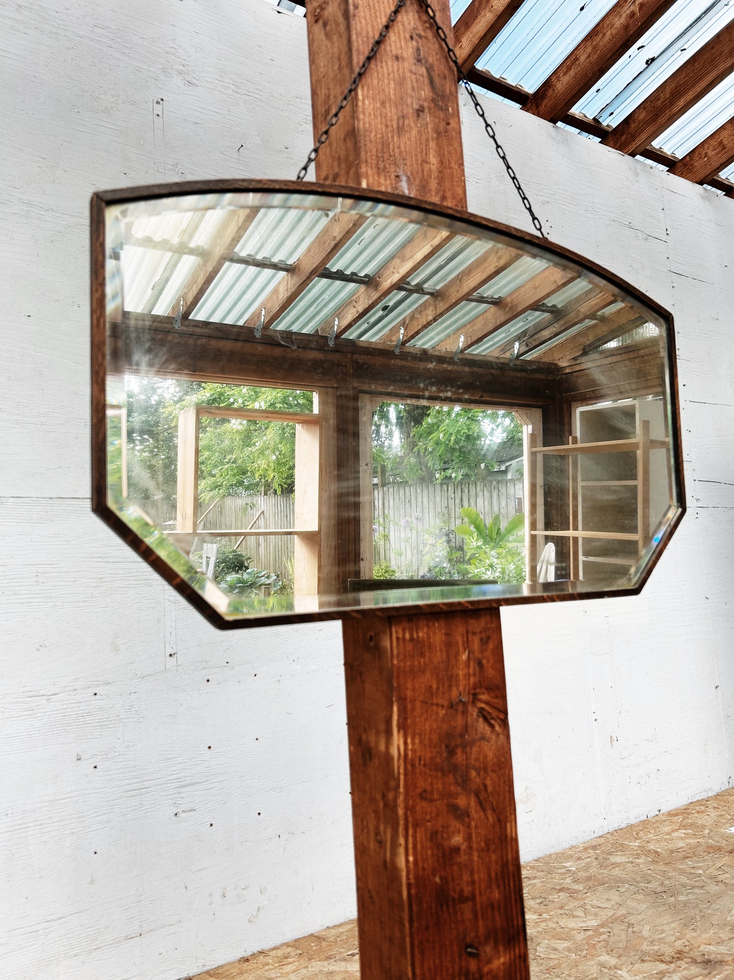 Antique Wood Trimmed Mirror