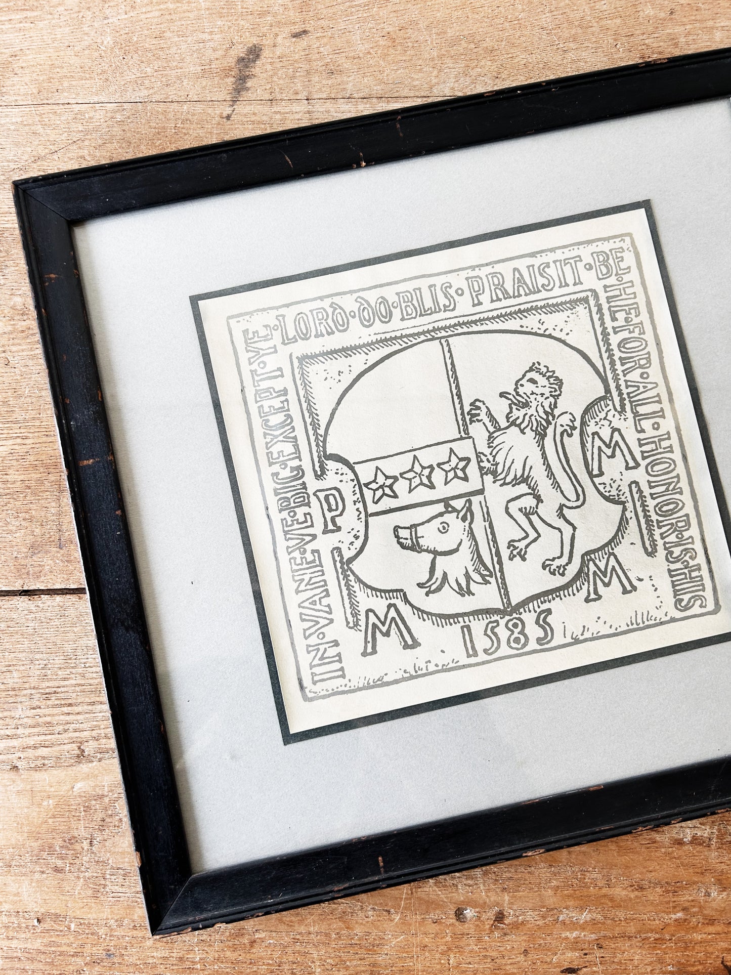 Antique Framed Wood Block Print