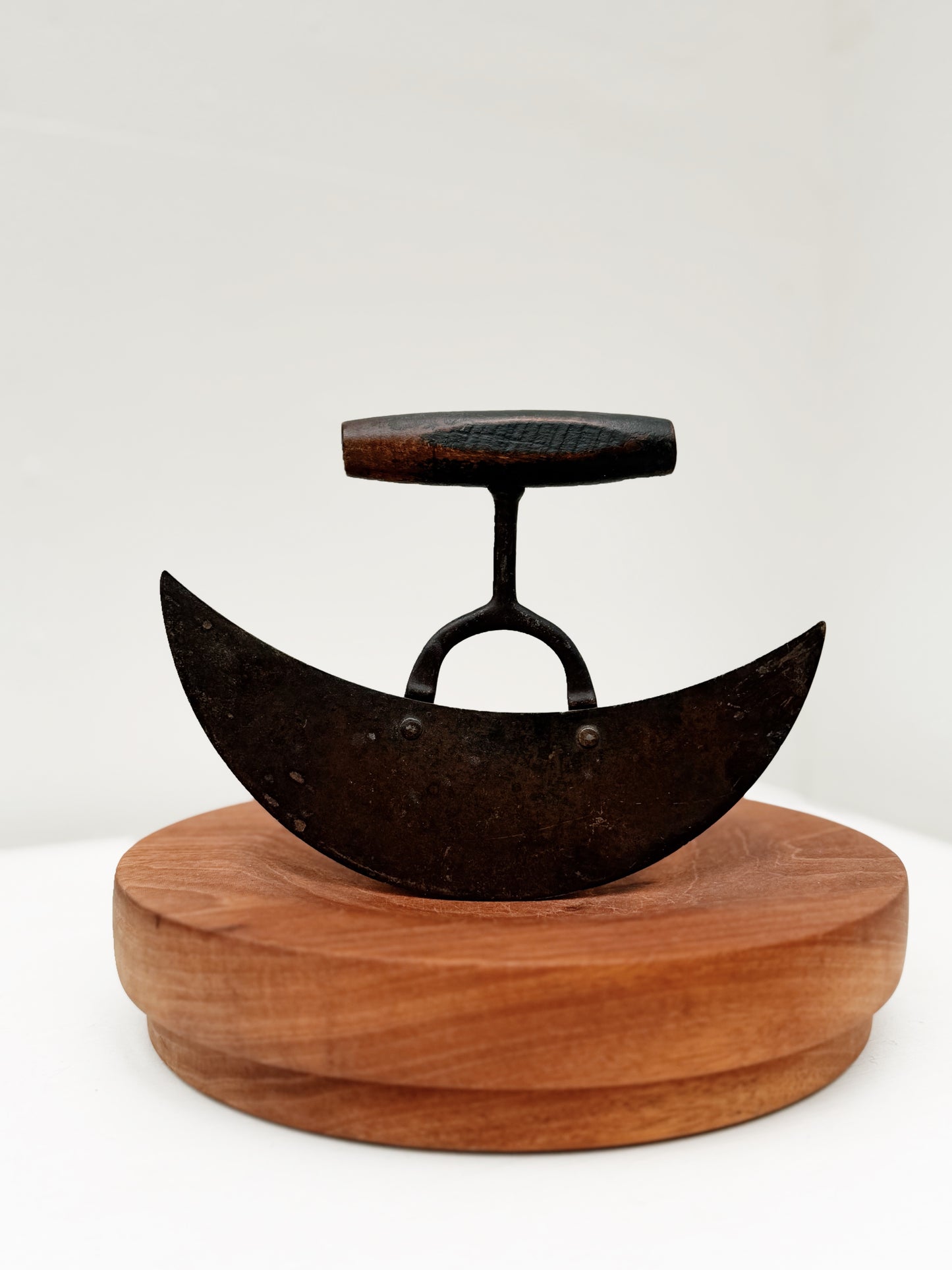 Carved Wood Chopping Dish and Antique Chopper