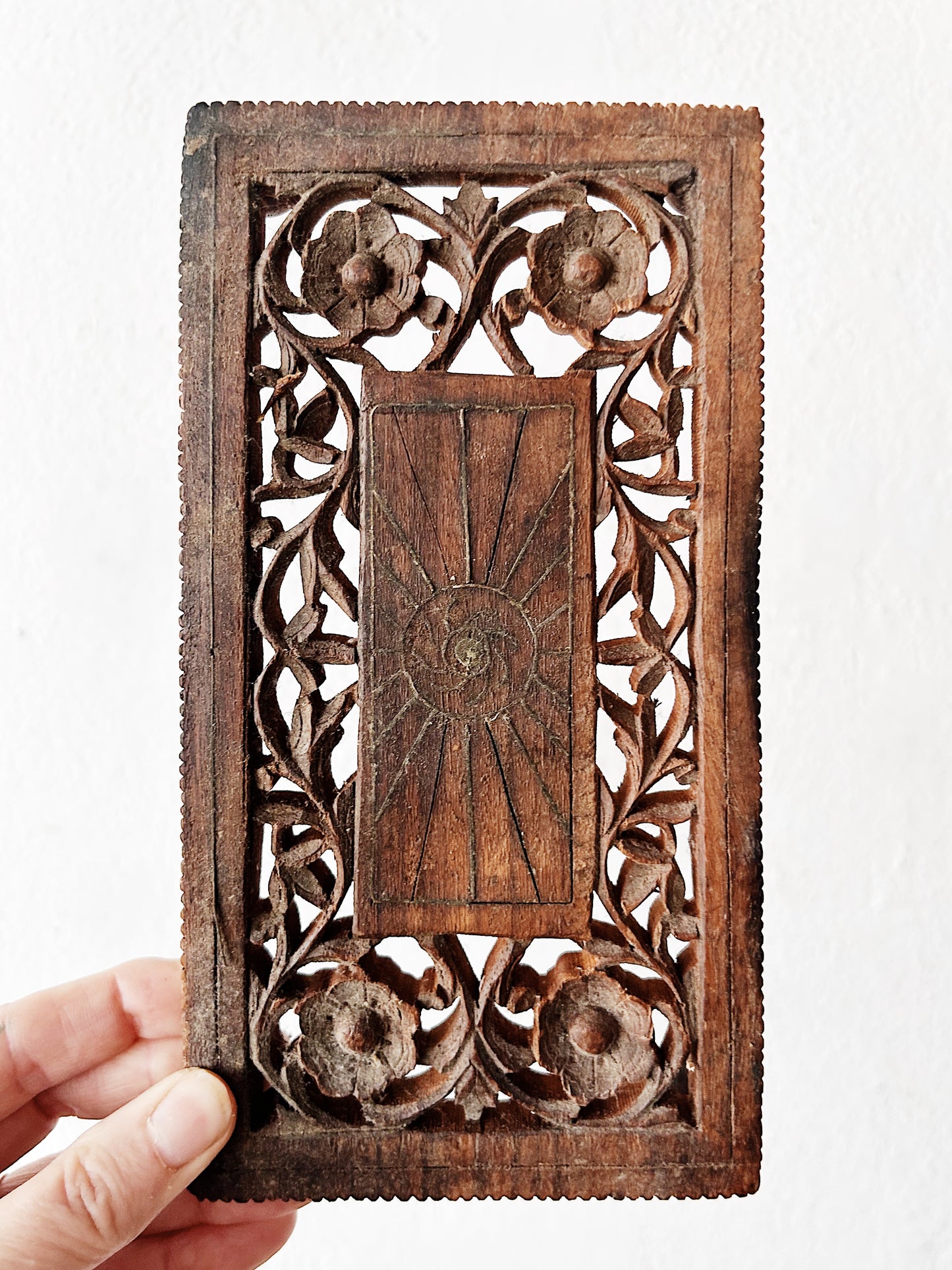 Vintage Footed Carved Wood Trivet