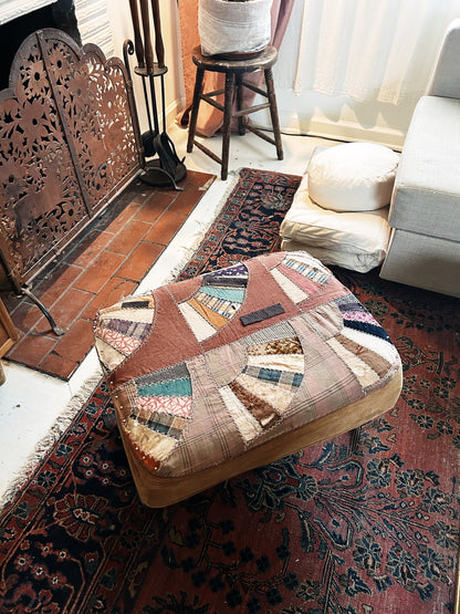 Antique Scrap Quilt Upholstered Vintage Ottoman