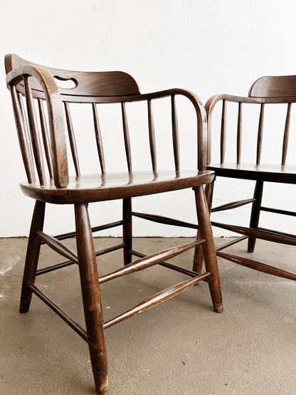 Set of Five Vintage Oak Captains Chairs