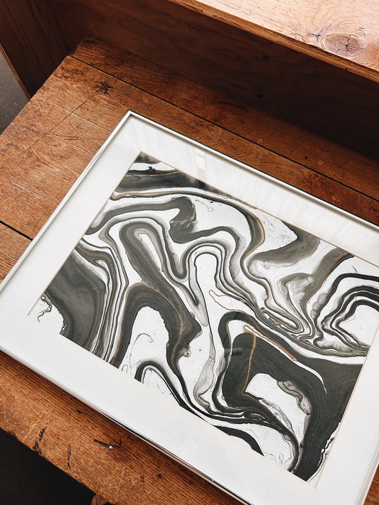 Vintage Original Framed Marbled Watercolor