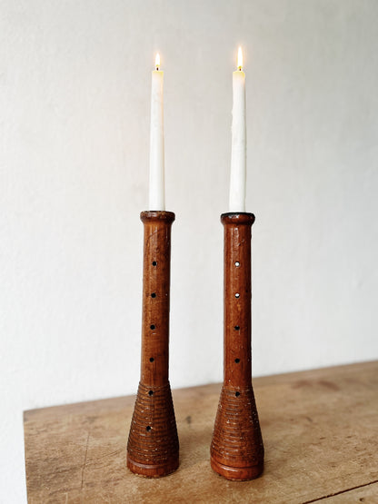 Pair Primitive Spindle Candleholders