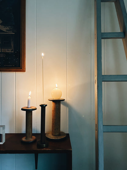 Trio of Antique Wooden Spool Candleholders