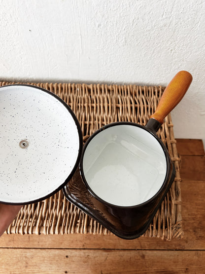 Mid Century Square Bottom Enamel Fondue Pan